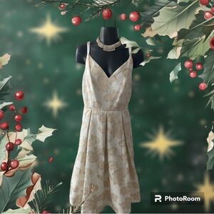 🌞 Sale 3 for $15 IvankaTrump Midi Dress white/gold roses/10 ⭐️ Host Pick